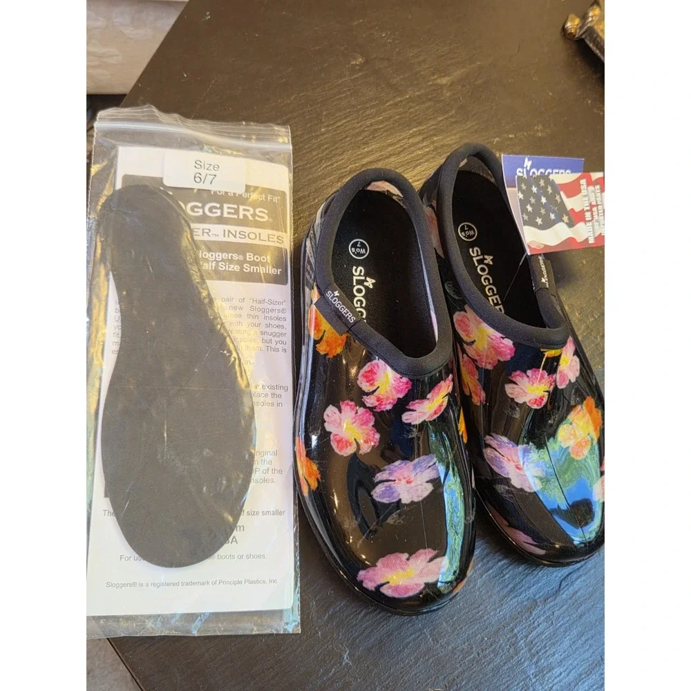 NEW! Sloggers Wms Waterproof Bold Floral Garden Shoes Multi Pansy Sz 7 Made USA